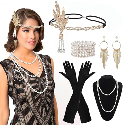 ONUPGO Flapper Accessories Set 1920s Great Gatsby Costume outfit for Women  Girls Roaring 20s Accessories Jewel