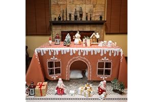 Breling Christmas Gingerbread Playhouse 10 x 7.5 ft Large Tablecloth for Kids Table Tent Indoor & Outdoor Table Cover Playhou