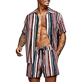 COOFANDY Men's Hawaiian Matching Set Summer Beach 2 Piece Outfits Flower Button Down Shirts and Shorts Vacation Outfits