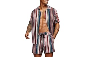 COOFANDY Men's Hawaiian Matching Set Summer Beach 2 Piece Outfits Flower Button Down Shirts and Shorts Vacation Outfits