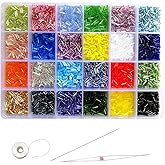 Tibaoffy Crafts Glass Bugle Beads 6mm Tube Spacer Beads Beading Needles with Organizer Box for Jewelry Making (24 Assorted Multicolor Set, Total About 7200pcs)