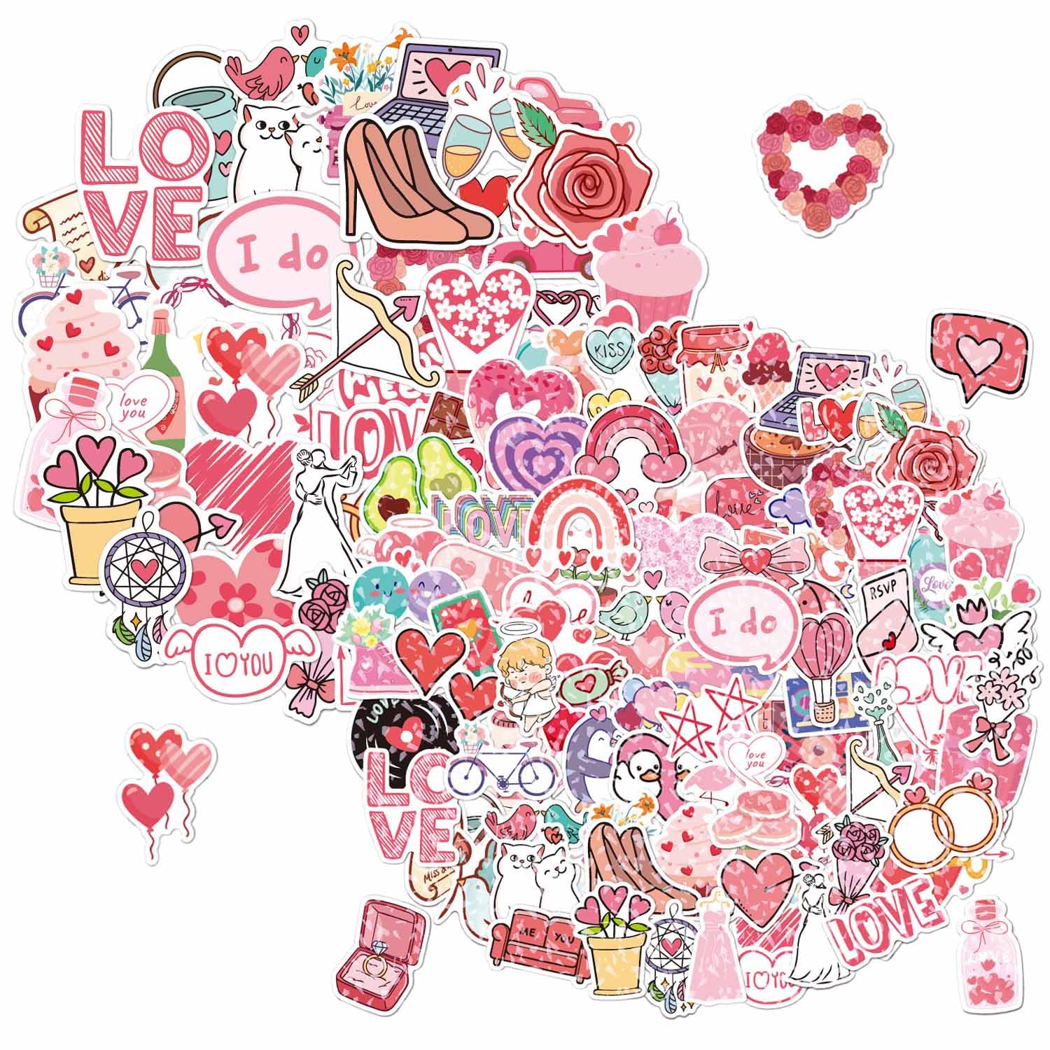200PCS Pink Heart Stickers - Cute Love & Fashion Stickers for Kids, Laptops & Scrapbooking