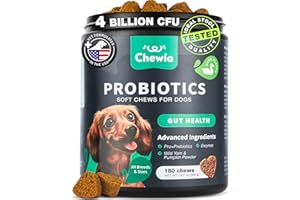 CHEWIA Probiotics for Dogs Gut Health, Digestion, Immunity, Yeast Balance, Itchy Skin, Allergies Support - Dog Probiotic Chews with Digestive Enzymes for Gut Flora- Soft Treats with Pumpkin and Yeast Powder