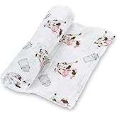 LollyBanks Baby Swaddle Blanket, 100% Muslin Cotton Muslin Blankets for Boys and Girls, Large 47 x 47 Inches Soft and Breathable Swaddles for Newborns, Gentle Baby Wrap Swaddle, Registry (Cow Print)