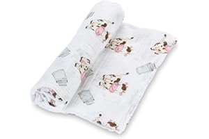 LollyBanks Baby Swaddle Blanket, 100% Muslin Cotton Muslin Blankets for Boys and Girls, Large 47 x 47 Inches Soft and Breathable Swaddles for Newborns, Gentle Baby Wrap Swaddle, Registry (Cow Print)
