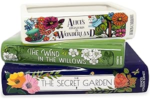 STEEL MILL AND CO. Steel Mill & Co Original Small Book-Shaped Decorative Planter, Ceramic Planter for Home Decor, Cute Bookshelf Accent, Unique Planter for Book Lovers, Alice/Wind in The Willows/Secret Garden