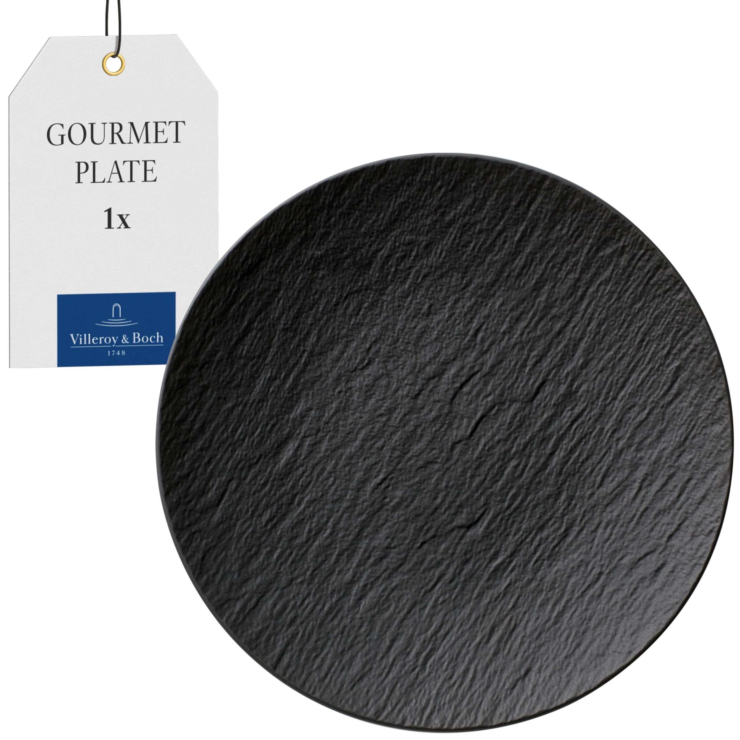 Villeroy & Boch 10-4239-2630 Manufacture Rock Plate, 25 cm, Premium Porcelain, Grey, Black