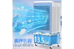 Landeagle Swamp Cooler, 6000CFM Evaporative Air Cooler with 13.5-Gal Water Tank, Evaporative Cooler with Water Level Alarm, Silver Ion, 12H Timer, Air Cooler for Indoor Outdoor Garage Patio Use(47IN)