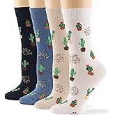 Cactus Crew Socks - 4 Pack - Women's Cotton Novelty by 7BIGSTARS KINGDOM