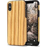 Tasikar Compatible with iPhone Xs & iPhone X Slim Case, Wood Grain Design, Easy Grip, Wireless Charging Compatible, Teak