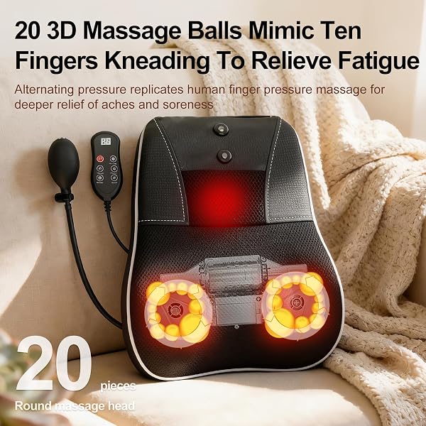 LANMUN BACK AND NECK MASSAGER WITH HEAT, DEEP TISSUE SHIATSU MASSAGE PILLOW