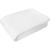 COTTON CRAFT Basket Weave Blanket - 100% Cotton 330 GSM Ultra Soft Thermal Blanket - All Season Light Breathable Skin Friendly Cooling Luxury Throw Blanket - Sofa Bed Dorm - 90 x 90 Full Queen - White