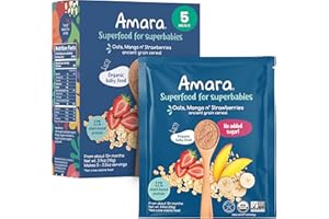 Amara Organic Baby Food - Stage 3 - Ancient Grain - Baby Cereal to Mix With Breastmilk, Water or Baby Formula - Shelf Stable Baby Food Made from Organic Fruit & Veggies - 5 Pouches, 3.5oz Per Serving