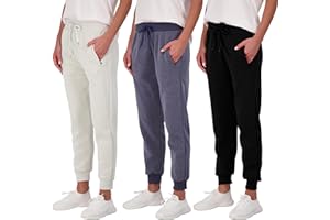 Real Essentials 3 Pack: Women's Relaxed Fit Ultra-Soft Ultra-Warm Fleece Jogger Sweatpants (Available in Plus Size)