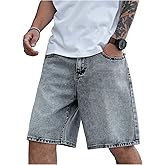 Verdusa Men's Jorts Baggy Jean Shorts Mid Waist Vintage Summer Denim Shorts