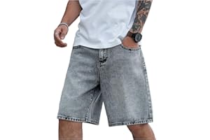 Verdusa Men's Jorts Baggy Jean Shorts Mid Waist Vintage Summer Denim Shorts