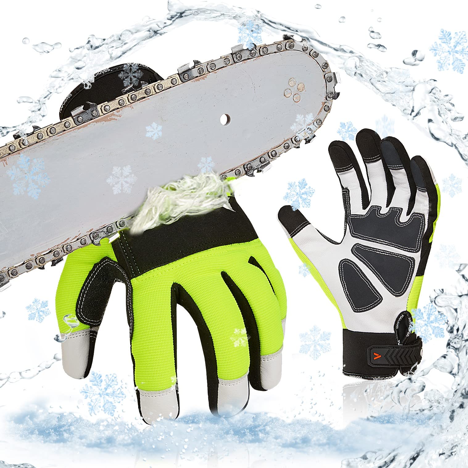 Vgo... Thermal Chainsaw Gloves Waterproof, 12-Layer Protection on Left Hand, Winter Safety Forestry Work Gloves with Touchscreen Goat Leather in Cold Weather(M,1Pair) — image 1