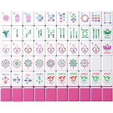 Binood Heart-Shaped American Mahjong Tile Set, 166 Heart-Design 4-Layer Colorful Acrylic Carved Tiles, Vintage Classic Leather Portable Travel Case, 3 Golden Dice, 100 Chips
