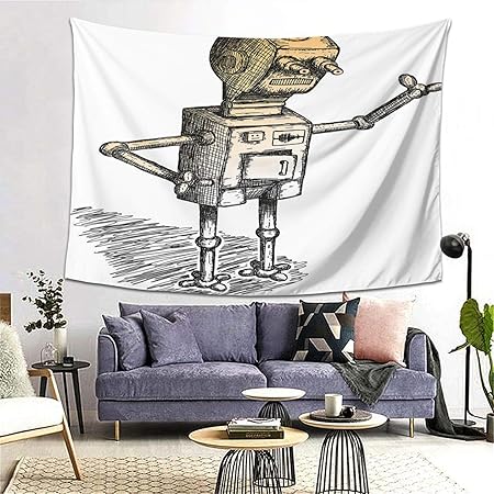 Amazon Co Jp Rosecny タペストリー インテリア 壁掛け ロボットスケッチユーモアキャラクター芸術的なイラストの手描きのテーマ 壁飾り 家 リビングルーム ベッドルーム 部屋 おしゃれ飾り 0ｘ150cm Generic
