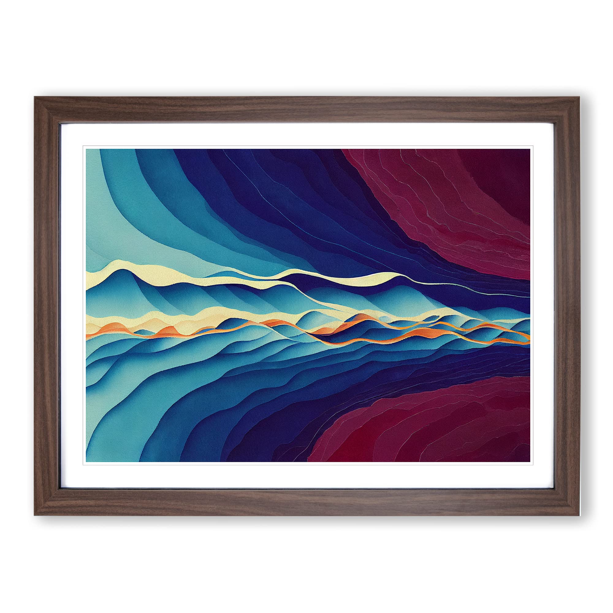Watercolour Soundwave Art Vol.1 Abstract H1022 Framed Print for Living Room Bedroom Home Office Décor, Wall Art Picture Ready to Hang, Walnut A4 Frame (34 x 25 cm)