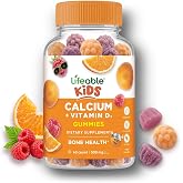 Lifeable Kids Calcium Gummies with Vitamin D3 | 500 mg Calcium with Vitamin D3 1000 IU | Great Tasting Calcium Supplement for Kids | for Bone Health and Teeth Growth | 60 Gummies
