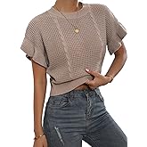Verdusa Women's Ruffled Short Sleeve Round Neck Knitted Top Pullovers Sweater