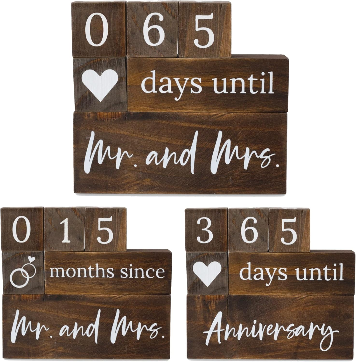 Advent Calendars - 365 Wedding Countdown Blocks - 2 Sided Calendar Bride to Be Engagement Gifts Anniversary Couples - Mr and Mrs Rustic Wedding Day Countdown Ideal Bridal Shower Gift (Natural Wood)