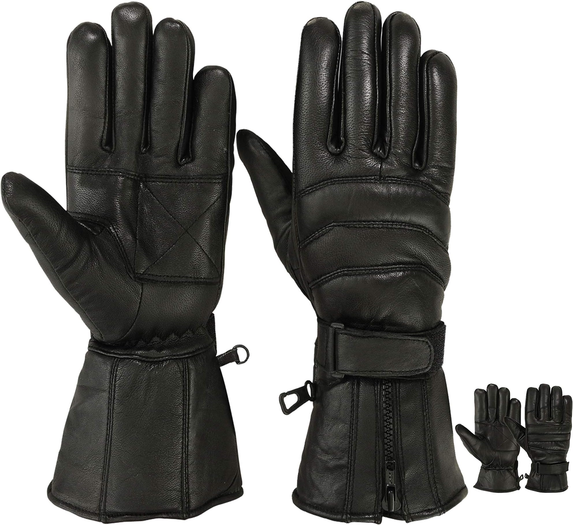 Mens Motorbike Gloves Cold Weather Motorcycle Riding Glove Genuine Leather Black