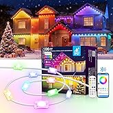 AHAWILL 100FT Christmas Permanent Outdoor Lights,RGB Eaves Lights with App & Remote Control,DIY Multi-Color Scene Modes,IP67 Waterproof,Outdoor Strings for House,Holiday Decorations for Christmas