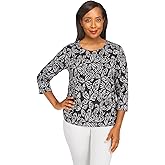 Alfred Dunner Women's Floral Jacquard Butterfly Knit Top with Necklace
