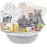 New Baby Boy/Girl Gift Basket (20 Items) for a New mom Elephant Baby Gift Set. Welcome Baby Care Package All w/Newborn Essentials Bundle for Expecting Moms Baby Shower, After Labor Unisex