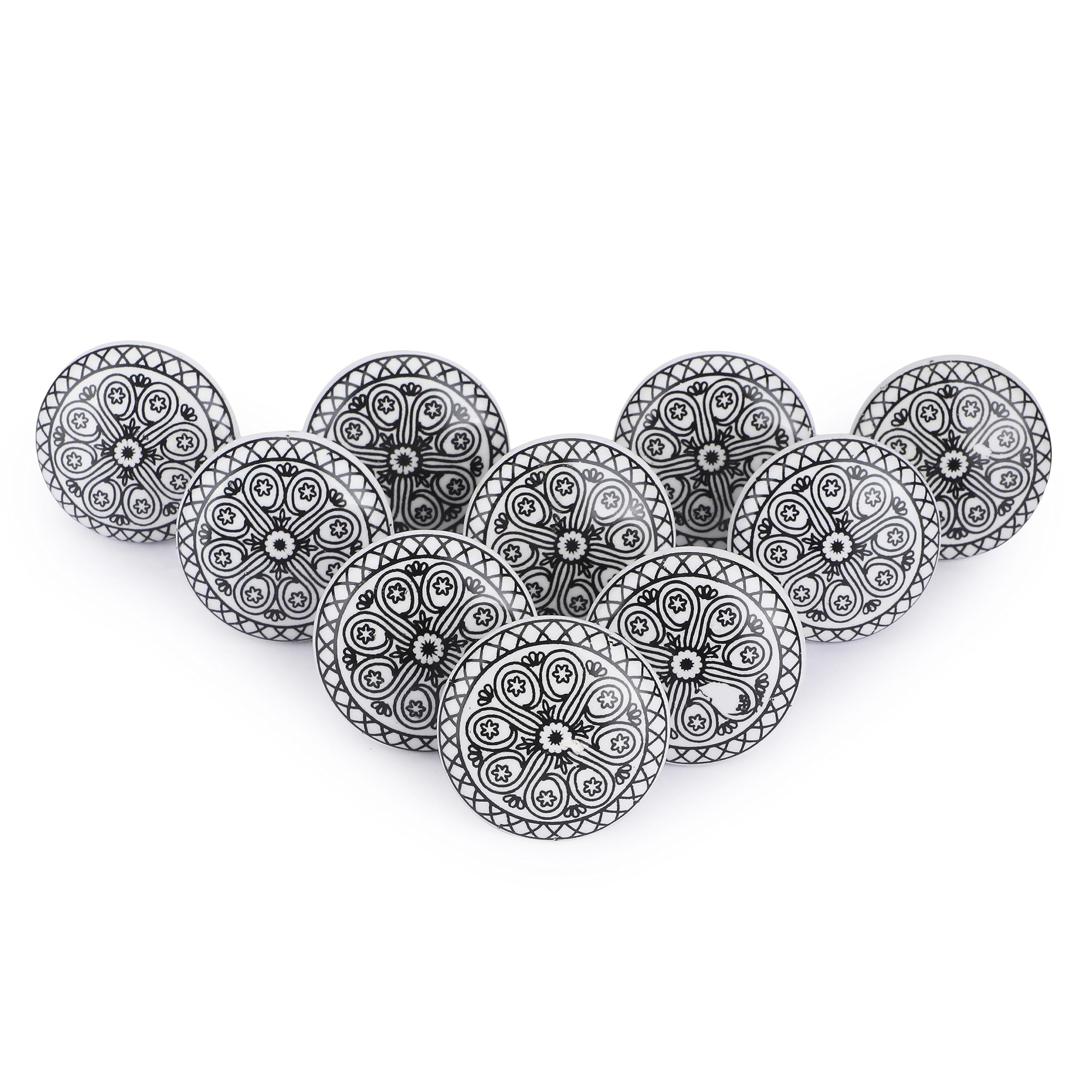 Ajuny Ceramic Knobs Printed Cupboard Door Drawer and Furniture Vintage Pulls for Kitchen Cabinets Bathroom Dresser Home and Office Pottery Decorative Knobs Set of 10, White Black