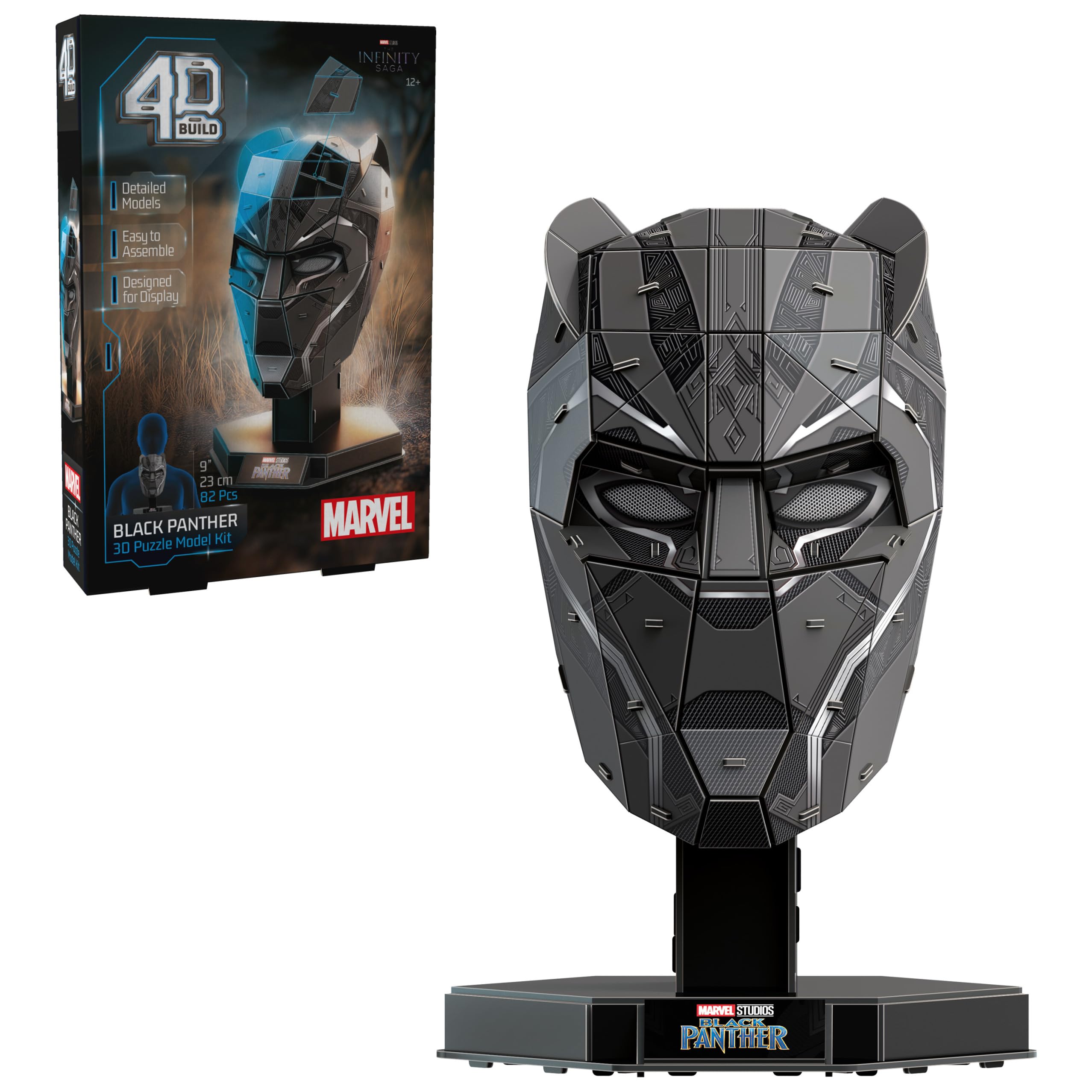 4D Build - Marvel Black Panther Bust - Detailed 3D Model Kit Made Cardboard, 82 Pieces, for Fans of the Superhero Series from 12 Years