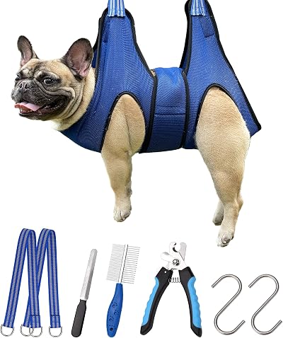 Kkiimatt Dog Grooming Hammock Blue for Medium Dogs/Giant Cats M Size