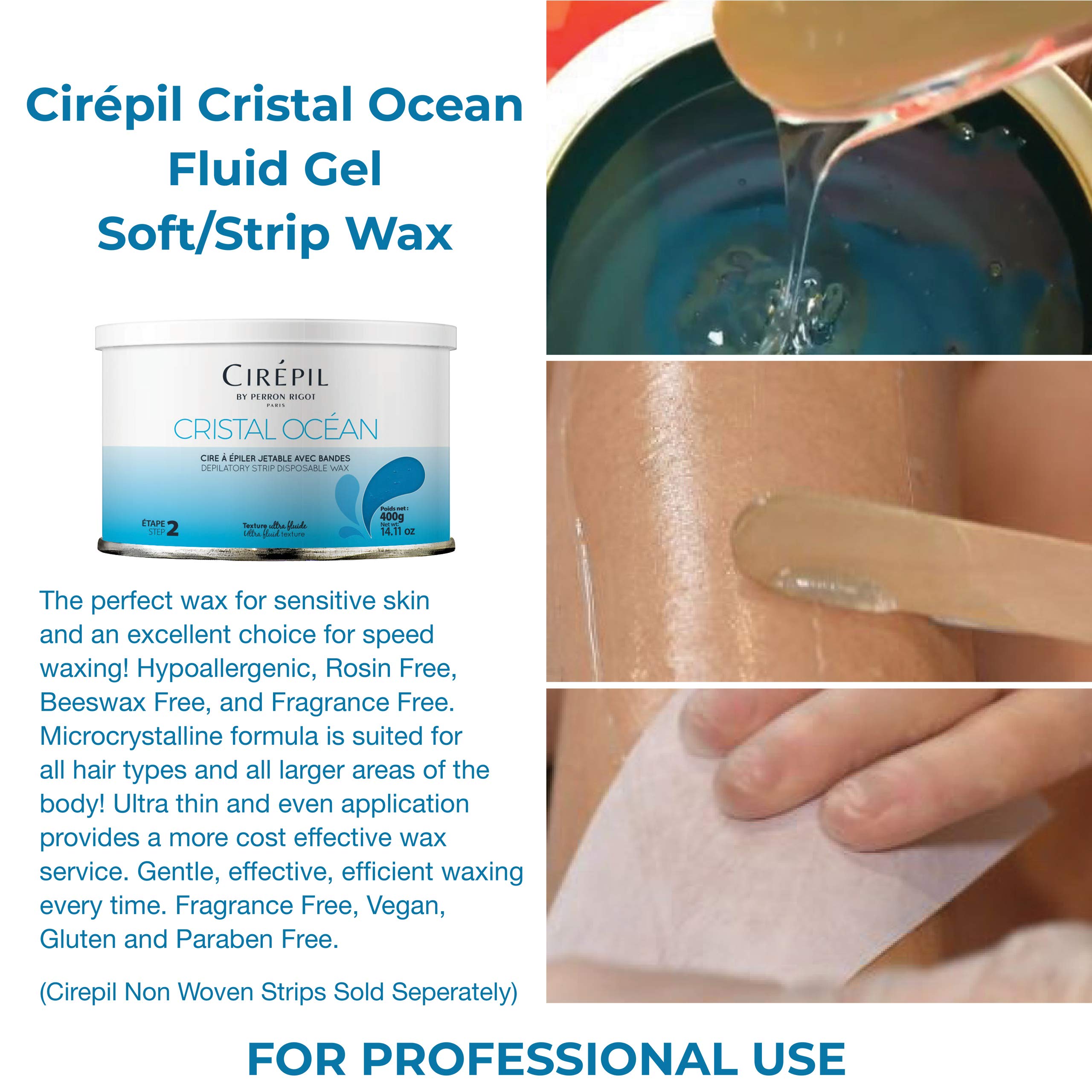 Cirepil Cristal Ocean - 400g / 14.11 oz Wax Tin - Unscented - Ultra-Fluid Gel Texture - Perfect for Large Body Areas & Sensitive Skins - Rosin & Beeswax Free - Strips Needed