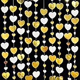 White Gold Heart Garland Hanging Paper Love Heart Streamer Banner for Baptism Engagement Anniversary Valentines Day Birthday Bachelorette Mothers Day Wedding Bridal Shower Party Decorations Supplies