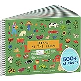 Farm Animal 500+ Kids Sticker Book by Cupkin Toddler Airplane Travel Activity Coloring and Sticker Book, 12 Coloring Pages 12 Scenes for Children's of 2-8 Years, Valentines Gifts for Kids