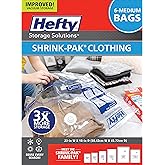 Hefty Shrink-Pak Vacuum Storage Bags - Space Saver for Under Bed Storage, Clothing and Comforters, 3X More Storage Space, 6 Medium Zipper Bags