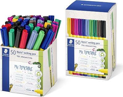 STAEDTLER Noris Handwriting Pen 0.6mm Fineliner 50 Pack 10 Assorted Colours