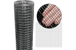 WURJHSONG Black Hardware Cloth 12'' x 20' PVC Steel Vinyl Coated 1/4 inch Galvanized Wire Mesh Roll (23 GA) Chicken Wire Fence Roll, for coop Fences,Screen mesh, Rabbit/Snake Fences, Poultry enclosures, etc.