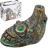 Aztec Death Whistle, Loudest Authentic Human Sounding Scream 125+ Decibels – Easy to Blow for Halloween & Collectors (Turquoise & Gold)