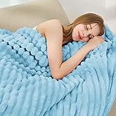 Comelady Light Blue Fleece Throw Blanket for Couch, Super Soft Lightweight Fuzzy Blanket for Couch Bedroom Home Decor, Cozy Fluffy Striped Blanket Gifts for Women Men Girls, 50"×60"