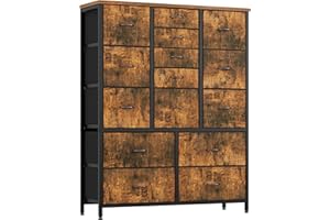 LALFPET Dresser for Bedroom – 15-Drawer Fabric Storage Cabinet with Side Pockets & Hooks, Sturdy Steel Frame, Wood Top & Easy
