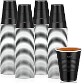 Yinkin 100 Pcs 9oz Halloween Disposable Plastic Cups Cold Drinking Cups for Birthday Party Wedding Wine Coffee Halloween Thanksgiving Christmas(Black)