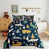 Feelyou Moose Fox Comforter Set Twin Size Soft Kids Nature Woodland Wild Animal Bedding Set with Pillow Case Farmhouse Bear Bathroom Lightweight Breathable Comforter