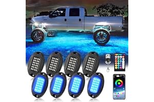 ZONECONA 8Pods Metal RGB LED Rock Lights with APP/RF Remote Control, Multicolor Waterproof Vehicle Underglow Lights with Dual Zone Music Mode Underbody Light 12V for Truck Jeep Golf Cart Offroad Pickup UTV ATV