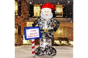 HIGEN Christmas Inflatable Outdoor Decoration, 7FT Giant Blow Up Camouflage Santa Claus Xmas Decorations Soldier Army Gift, Built-in LED Lights Holiday Decor for Indoor Outside Lawn Garden