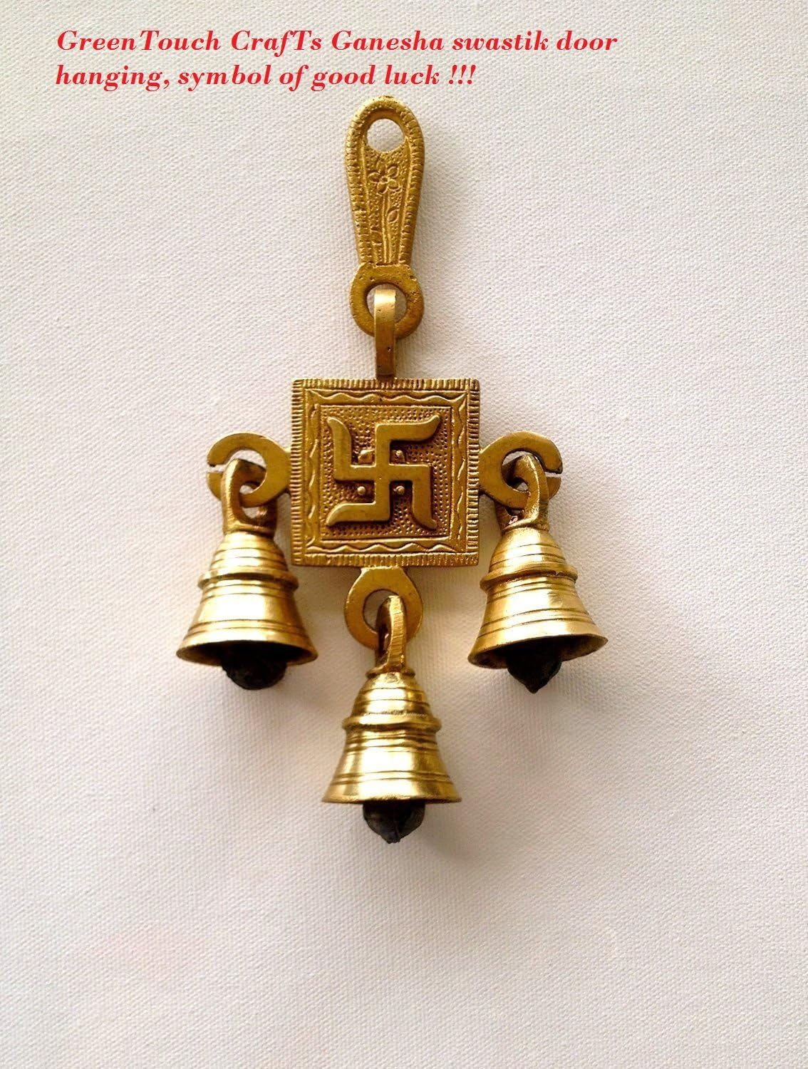 Tamay Handicraft Kings and Queens Brass Swastic Symbol Wall Hanging with 3 Bells