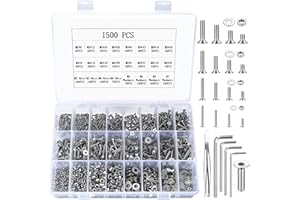BJBJJIU 1500 Pcs Flat Head Hex Socket Head Cap Screws Bolts and Nuts and Washers Assortment Kit, M2 M3 M4 M5 Stainless Steel Countersunk Head Screws Nuts and Bolts and Flat Washers Set