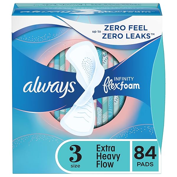 ALWAYS INFINITY FEMININE PADS FOR WOMEN, SIZE 3, EXTRA HEAVY FLOW, WITH WINGS, UNSCENTED, 28 COUNT X 3 PACKS (84 COUNT TOTAL)